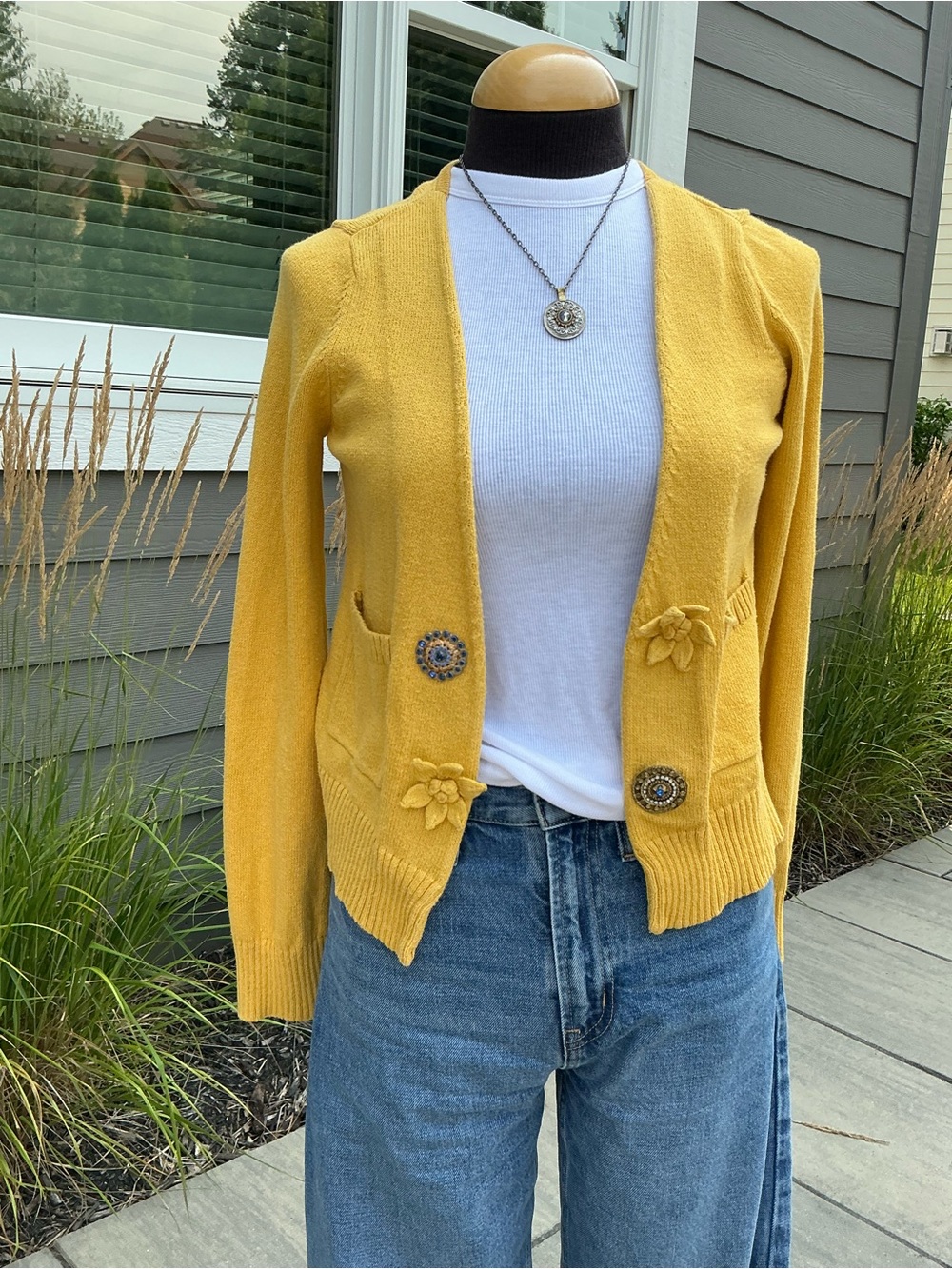 rhys dwfen Mustard V-Neck Cardigan